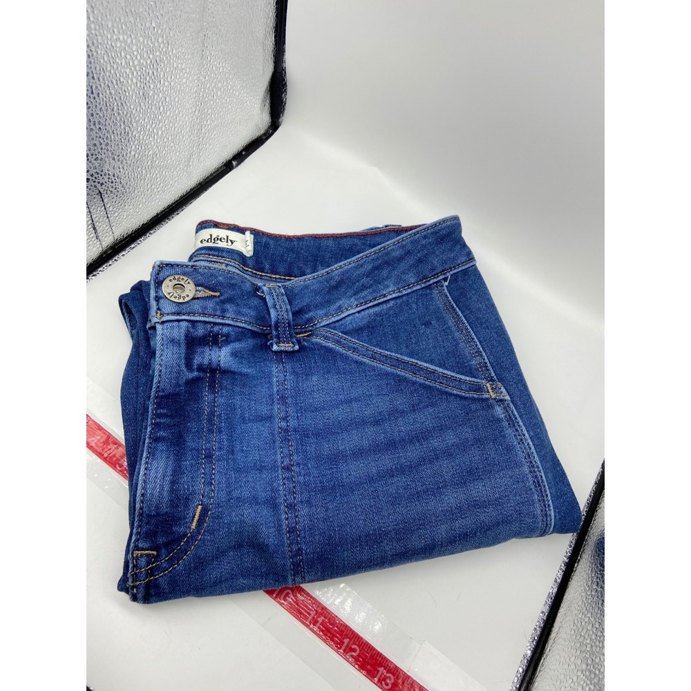 Edgely Slim Straight Ankle Jeans Blue High Rise Patch Pocket 16 Short Workwear